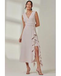 Jolie Moi - Wrap Front Frill Detail Maxi Dress - Lyst