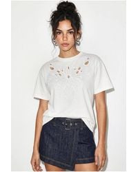 Bianco Lucci - Embroidered Cotton Crew Neck T-Shirt - Lyst