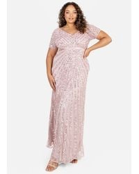 Maya Deluxe - Short Sleeve Stripe Embellished Maxi Dress - Lyst