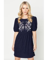 Oasis - Petite Cord Embroidered Mini Dress - Lyst