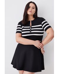 Karen Millen - Plus Size Short Sleeve Stripe Zip Neck Flippy Skater Dress - Lyst