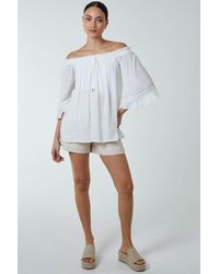 Blue Vanilla - Off Shoulder Tie Front Top - Lyst