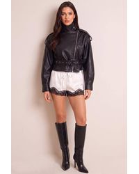 Rebellious Fashion - Narah Satin Contrast Lace Trim Shorts - Lyst