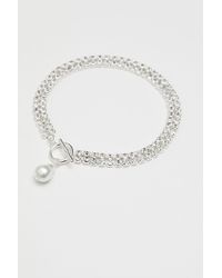 Mood - Silver Crystal Diamante Pearl Charm Choker Necklace - Lyst