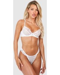 Boohoo - Striped And Heart Mesh Detail Thong - Lyst