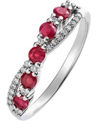 The Fine Collective - 9ct White Gold Ruby And 0.12ct Diamond Cross Over Ring - Lyst