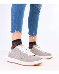 Love Lace - Lace Up Suede Sport Shoes With Studded Platform Sole Comfort - Lyst