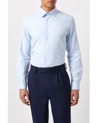 Burton - Tailored Fit Blue Herringbone Texture Smart Shirt - Lyst