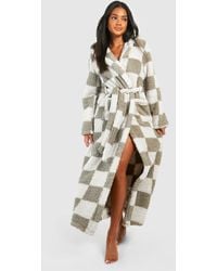Boohoo - Premium Checkboard Fleece Dressing Gown - Lyst
