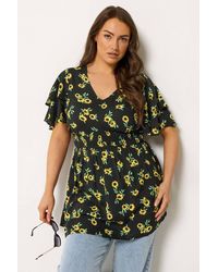 Yours - Sunflower Print Flutter Sleeve Top - Lyst