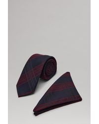 Burton - Navy And Burgundy Check Tie And Pocket Square Set - Lyst