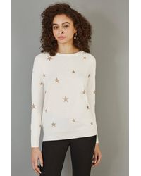Yumi' - Cream Foil Star Print Relaxed Fit Jumper - Lyst