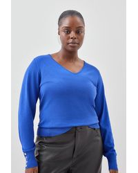 Karen Millen - Plus Size Viscose Blend Knit V Neck Jumper - Lyst