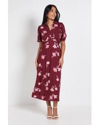 Dorothy Perkins - Petite Floral Collared Button Detail Puff Sleeve Midi Dress - Lyst