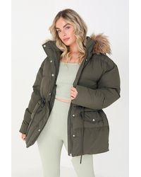 Brave Soul - 'narla' Mid Length Puffer Parka With Faux Fur Hood - Lyst