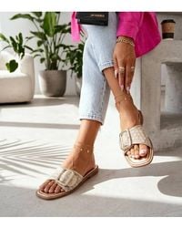 Love Lace - Low Heel Slip-On Faux Leather Elegant Sliders - Lyst