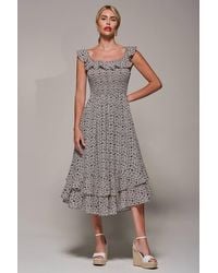 Jolie Moi - Shirred Ruffle Sleeve Tiered Midi Dress - Lyst