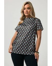 Yours - Polka Dot Drape Shoulder Top - Lyst