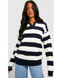 Boohoo - Tall Knitted Stripe Collard Oversized Sweater - Lyst