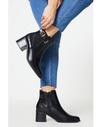 Dorothy Perkins - April Buckle Detail Mixed Material Block Heel Ankle Boots - Lyst