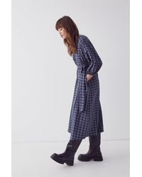 Warehouse - Check Belted Button Front Midi Dress - Lyst