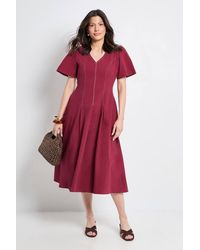 PRINCIPLES - Contrast Stitching Fit & Flare V Neck Midi Dress - Lyst