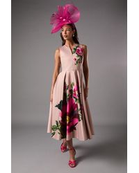 Coast - Notch Neck Placement Print Midi Dress - Lyst
