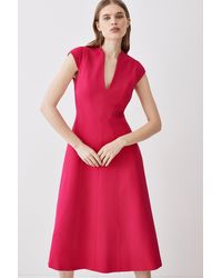Karen Millen - Petite Structured Crepe Seam Detail Full Skirt Midi Dress - Lyst