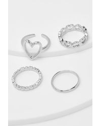 Boohoo - Silver Triple Heart Assorted 3 Pack Ring Set - Lyst