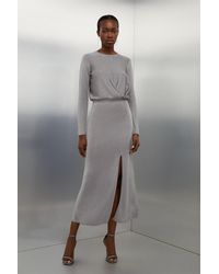Karen Millen - Slinky Viscose Split Detail Knit Maxi Dress - Lyst