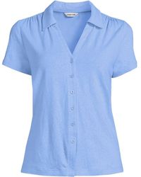 Lands' End - Linen Blend Button Front Polo - Lyst