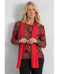 Anna Rose - Floral And Animal Print Top With Scarf - Lyst