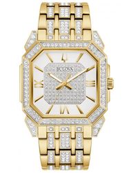 Bulova - Crystal Octava Square Stainless Steel Classic Analogue Watch - 98a295 - Lyst