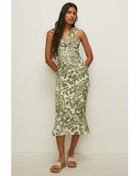Oasis - Textured Floral Print One Shoulder Midi Dress - Lyst