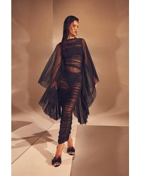 MissPap - Premium Mesh Ruched Extreme Batwing Sheer Maxi Dress - Lyst