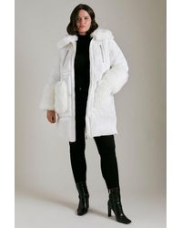 Karen Millen - Plus Size Faux Fur Pocket And Cuff Puffer Coat - Lyst