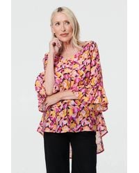 Izabel London - Floral Relaxed 3/4 Flared Sleeve Blouse - Lyst