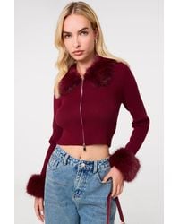 Pink Vanilla - Fur Trim Zip Through Cardigan - Lyst