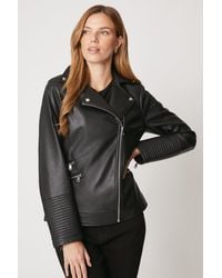 Wallis - Black Faux Leather Biker Jacket - Lyst