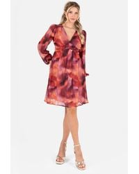Lovedrobe - Floral Burnout Long Sleeve V Neck Mini Dress - Lyst
