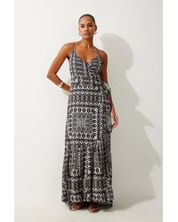 Karen Millen - Tile Print Metallic Viscose Georgette Beach Dress - Lyst