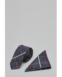 Burton - Navy And White Bold Check Tie And Pocket Square Set - Lyst