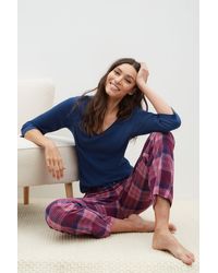 Dorothy Perkins - Navy Rib T-shirt And Check Pyjama Set - Lyst