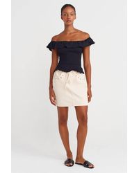 Dilvin - Cotton Denim Mini Skirt With Tie Waist - Lyst