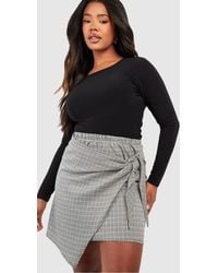 Boohoo - Plus Checked Wrap Detail Mini Skirt - Lyst