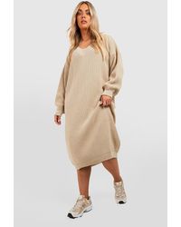 Boohoo - Plus Knitted V Neck Jumper Dress - Lyst