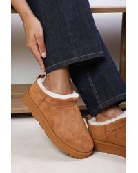 Where's That From - 'Avara' Cosy Fur Lined Suede Micro Ankle Mules - Lyst