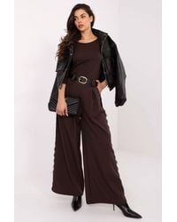 Love Lace - Elegant High Waist Wide Leg Lace Belt Trousers - Lyst