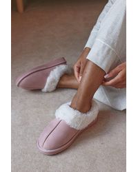 Where's That From - Inaya Mule Slippers With Faux Fur Collar Trim - Lyst