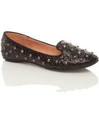 AJVANI - Flat Heel Studded Glitter Loafers Ballet Pumps - Lyst